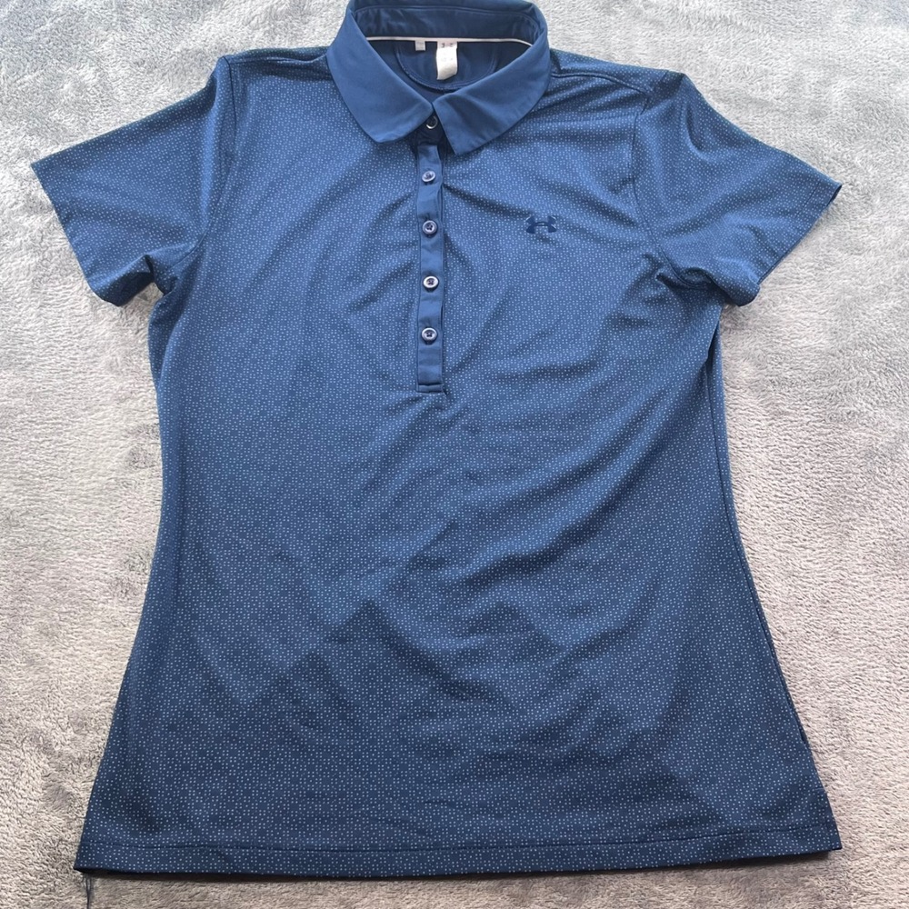 Under Armour HeatGear Womens Navy Blue Micro Dot Golf Polo Shirt Size Small